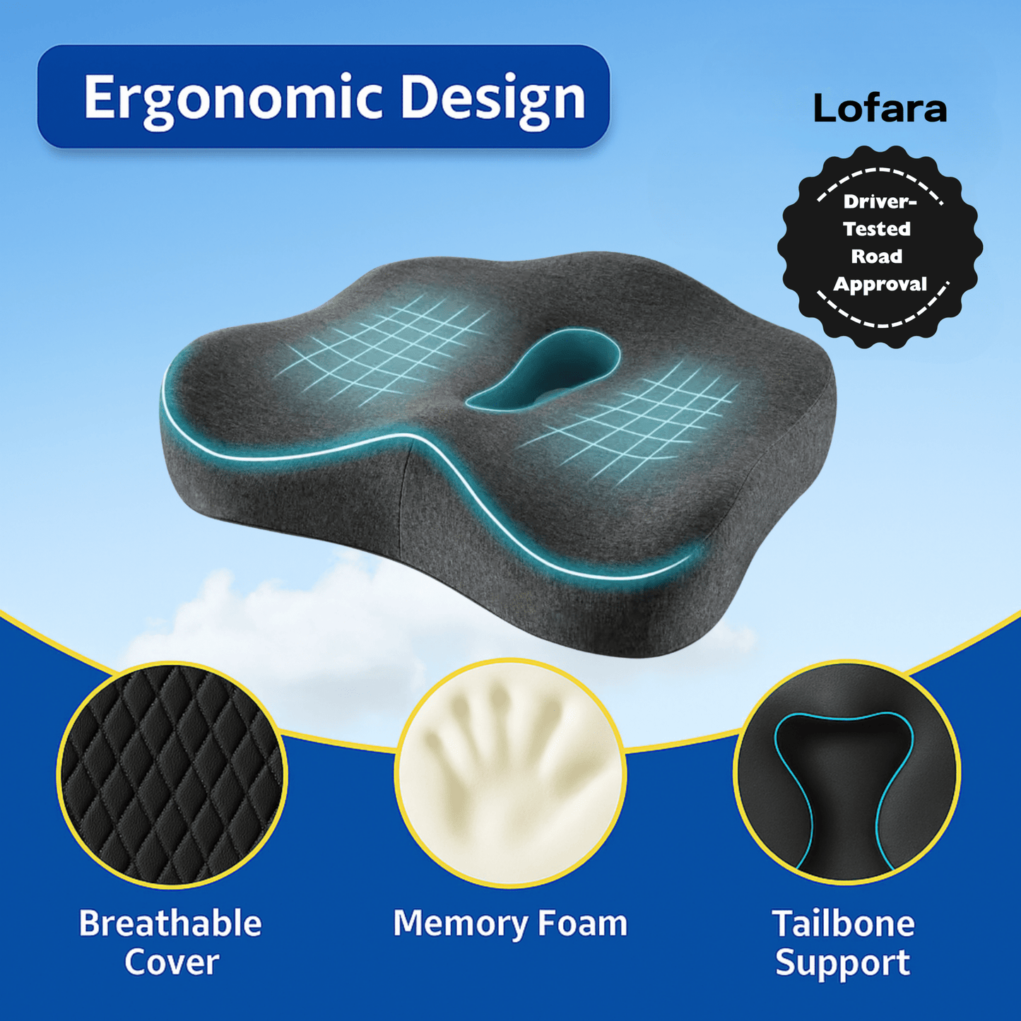 Pain - Relief Memory Foam Seat Cushion - Lofara